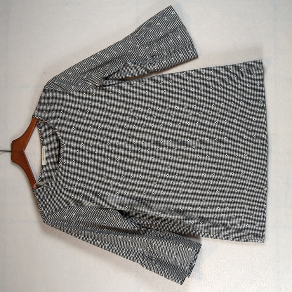 Lake Flower Gingham Floral Cottage Farmhouse Flared Sleeve Shirt‎ S